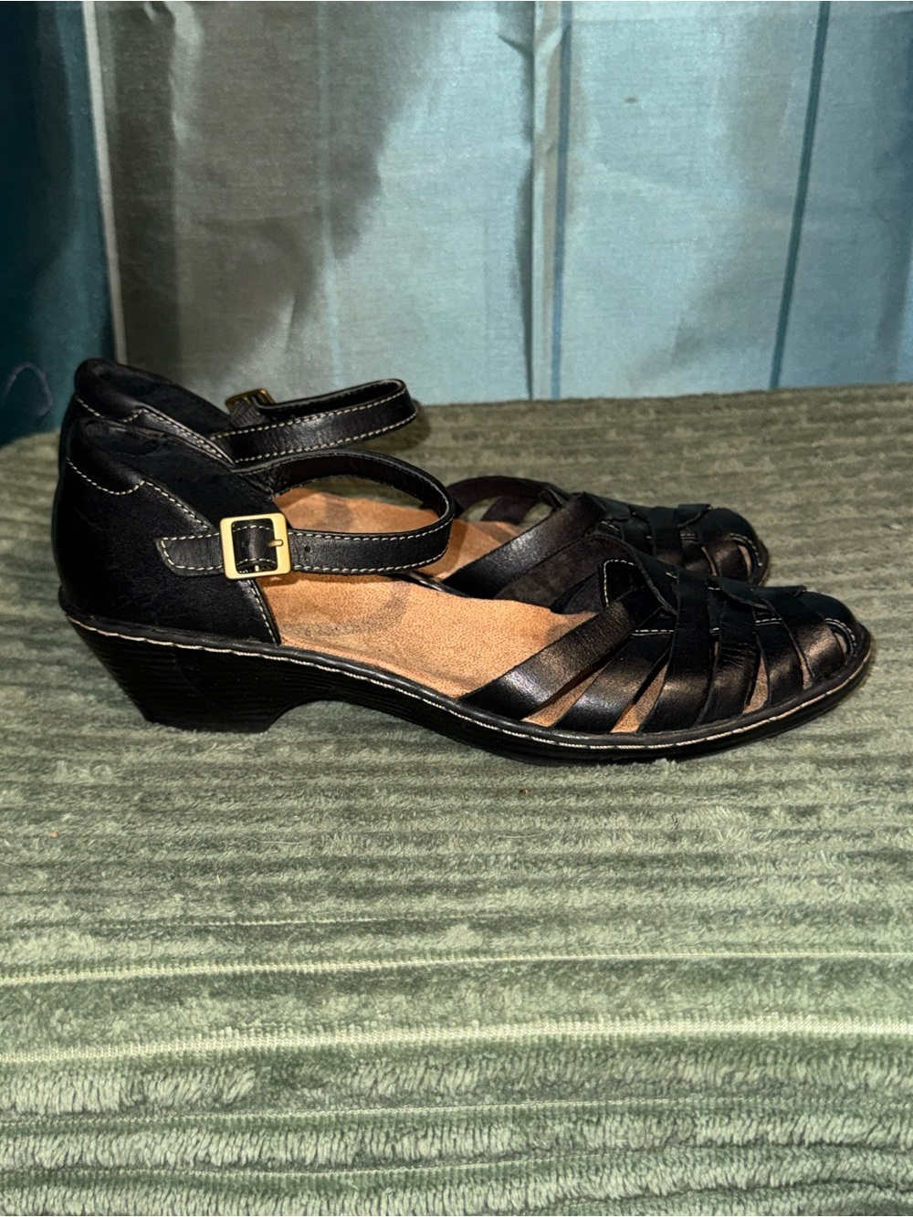 Clarks Black Leather Strappy Mule Sandals with Ankle Strap